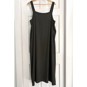 Eileen Fisher Silk Georgette Crepe Square Neck Midi Dress Sleeveless Green XL